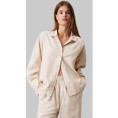 Calvin Klein Schlafanzüge Calvin Klein Flannel Sleep Schlafanzug-Oberteil, Baumwolle, für Damen, beige