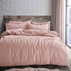 Velosso Plain Teddy and Pillowcase Set - Cosy Teddy Fur - King Duvet Cover Pink