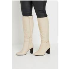 White High Boots Yours Extra Wide Fit Heeled Knee High Boot White 7EEE