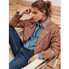 Velvet Outerwear Mint Velvet Leather Biker Jacket, Brown/Multi