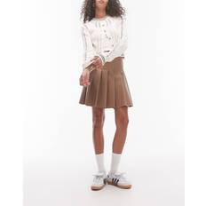 Bruna - Skinn Kjolar Topshop Veckad Minikjol Läderimitation - Brun