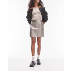 Clothing Topshop faux leather panelled seam pelmet skirt in metallic gunmetal-Grey