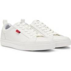 HUGO Faux-leather trainers with red logo flag White
