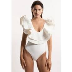 Clothing Karen Millen Drama Frill Swimsuit Cream