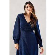 Clothing Wallis Occasion Glitter Jersey Ruched Midi Dress Cobalt