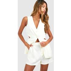 Linen - Women Vests boohoo Womens Linen Look Open Back Longline Waistcoat - Beige