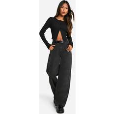 boohoo Basics High Rise Wide Leg Jeans - Black