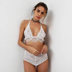 Women Lace Bralette Bustier Crop Top Sheer Triangle Unpadded Bra Black One