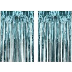 Blue Doorway Party Curtains Perfeclan 2Pcs Foil Fringe Curtains Foil Curtain Backdrop Party Decorations Photo Background Backdrop for Anniversary Birthday Carnival Light Blue