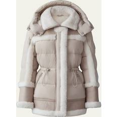 Mackage Lilibeth Shearling Trim Down Parka Trench-Natural