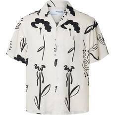 Selected Homme Relax Rajesh Printed Short Sleeved Shirt - Bright White