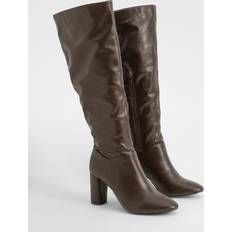 Womens Block Heel Knee High Boots - Brown
