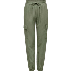 Femme - Lin Pantalons Only Caro Mid Waist Cargo - Green/Oil Green