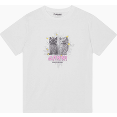 Ganni T-shirts Ganni Basic Jersey Kittens Relaxed T-Shirt T4060 Bright White Hvid