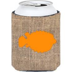 Orange Bottle Coolers CoolCookware Blowfish Burlap and Orange Can or Hugger Bottle Cooler