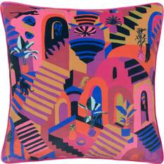 Pink Cushion Covers Furn Eivissa Embroidered 43cm H x 43cm W x 1cm D Cushion Cover Blue, Pink, Orange