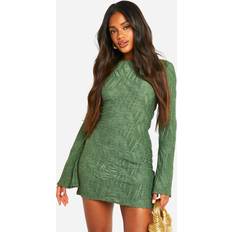 Boohoo Dresses boohoo Womens Textured Flare Sleeve Mini Dress Green
