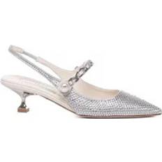 Silver - Viscose Heels & Pumps Miu Miu Pumps, female, Gray, Silver Rhinestone Slingback Heels