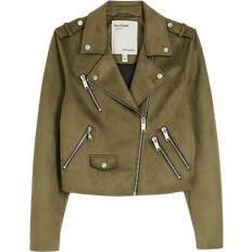 Elastane/Lycra/Spandex - Women Jackets River Island Suedette Crop Biker Jacket - Khaki