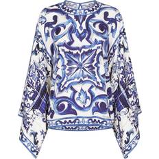 Dolce & Gabbana Blue Blouses Dolce & Gabbana Majolica-print Silk Blouse Women - Blue