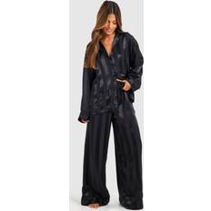 Sleepwear boohoo Womens Satin Stripe Double Pocket Pajama Set - Black