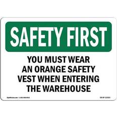 Orange Workplace Signs SignMission OS-SF-A-1014-L-11023 Safety First Sign 10 x 14 in