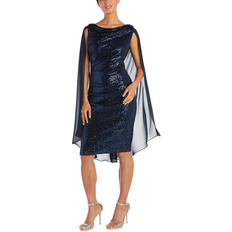 Lined Dresses R&M Richards Short Capelet Cocktail Dress - Navy