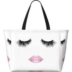 Innerfack Strandväskor Yqxwjl Eyelash Lip Print Beach Tote Bag - White