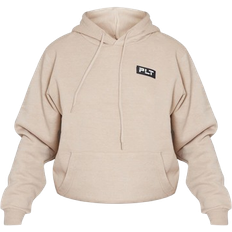 PrettyLittleThing Logo Badge Detail Oversized Hoodie - Sand