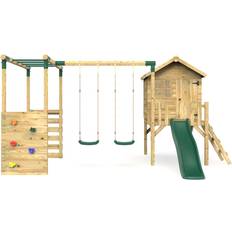 Rebo Orchard 4ft Wooden Playhouse Double Swing