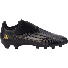 Black Football Shoes adidas Junior F50 Club Velcro FXG - Core Black/Iron Metallic/Gold Metallic