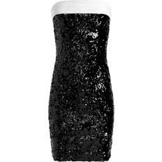 Alice + Olivia Sibella Sequined Strapless Draped Bow Back Mini Dress Blackoff White