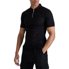 Fitness & Gym - Men Polo Shirts boohooMAN Muscle Zip Neck Polo - Black