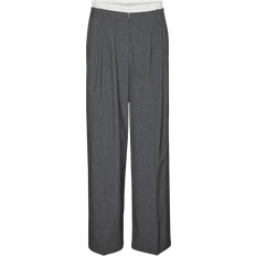 Vero Moda Madja Mid Waist Trousers - Grey/Dark Grey Melange