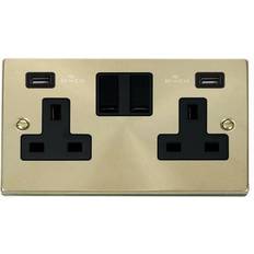 SE Home Black Trim 2 Gang 13A 2 USB Twin Double Switched Plug Socket 2-way