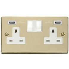 White double socket with usb SE Home White Trim 2 Gang 13A 2 Usb Twin Double Switched Plug Socket 2-way