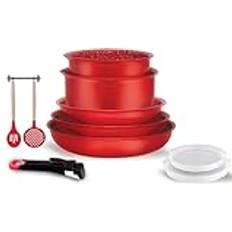 Röda Set Arthur Martin AMR41 10-Piece Cookware 20-22-26 cm Frying Pans Set