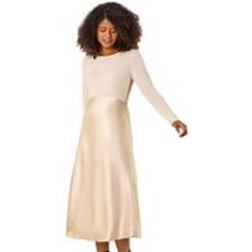 Satin Bodycon Stretch Midi Dress - Beige