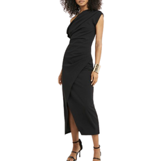 River Island Drape Off Shoulder Bodycon Midi Dress - Black