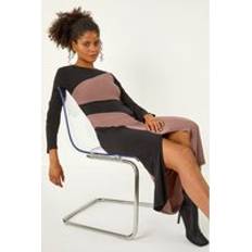 Fashion Colour Block Stripe Stretch Midi Dress in Black