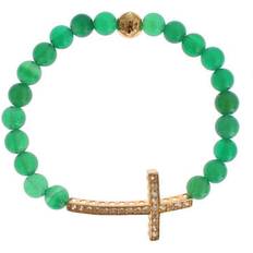 Nialaya Jade Stone Gold CZ Cross 925 Silver Bracelet