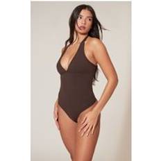 S Bodysuits PrettyLittleThing Coffee Contour Halterneck Bodysuit