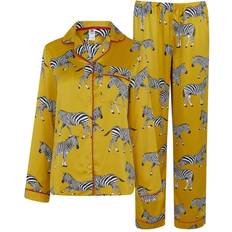 Giallo Pigiama Chelsea Peers Satin Zebra Print Long Pyjama Set - Mustard