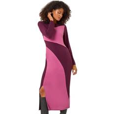 Colour Block Stripe Stretch Midi Dress Pink