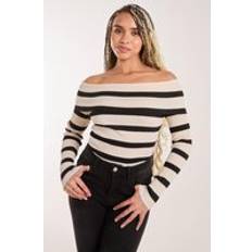 Grey Blouses Striped Bardot Knit Top Stone