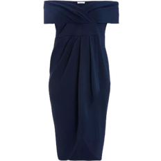 Polyester Dresses Quiz Curve Bardot Wrap Midi Dress - Navy