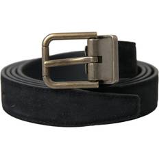 Gold - Men Belts Dolce & Gabbana Black Suede Leather Gold Metal Buckle Belt