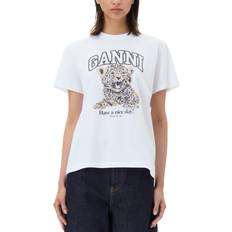 Ganni Woman T-shirts Ganni White Leopard T-shirt 943 Leopard