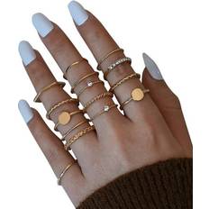 Rings Gyujnb huaguer, 14K Gold Plated Halo Ring Ring15Pcs Gold Rings Set For Women Bohemian Rings For Girls Gem Rings Joint Knot Ring Sets For Teens Party Fesvital Jewelry Gift Sterling Silver Ring