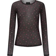 Tshirt sort Liberté Mesh-Ls-Tshirt 22065 Black Red Hearts sort